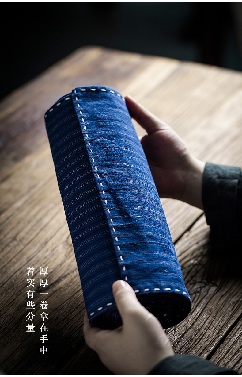 魅纺中式复古手织老布刺子绣防水茶席中国风棉麻布艺桌布桌旗 可定制