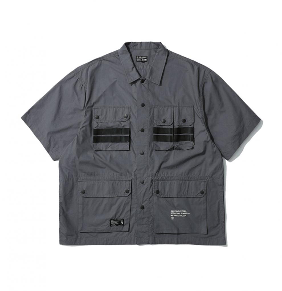 it izzue男装工装短袖衬衫夏季休闲潮流logo印花8313u1g gyx/中灰色 l