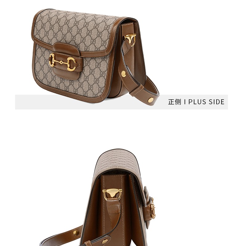 gucci古驰女士单肩包斜挎包1955帆布拼棕色邮差包60220492tcg预售代购