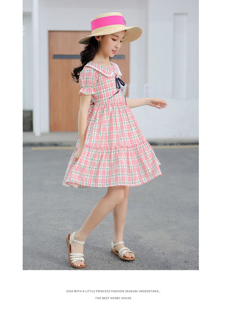 迪士尼女童连衣裙夏装中大儿童格子裙洋气2022新款网红童装女孩公主