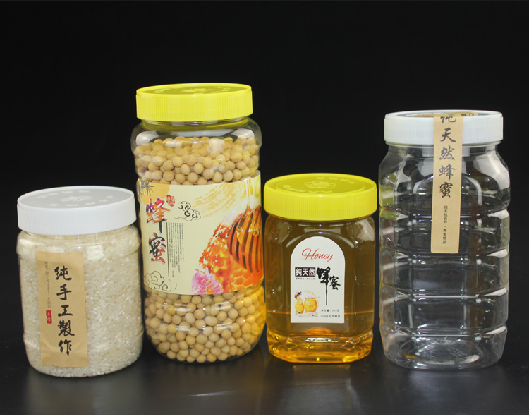 1斤蜂蜜瓶透明塑料瓶加厚500g圆形瓶子批发漏方瓶装60个