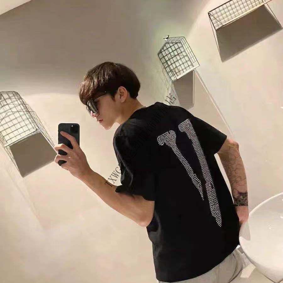 vlone friends 烫钻反光陈冠希ins高街嘻哈暗黑男女情侣短袖t恤潮