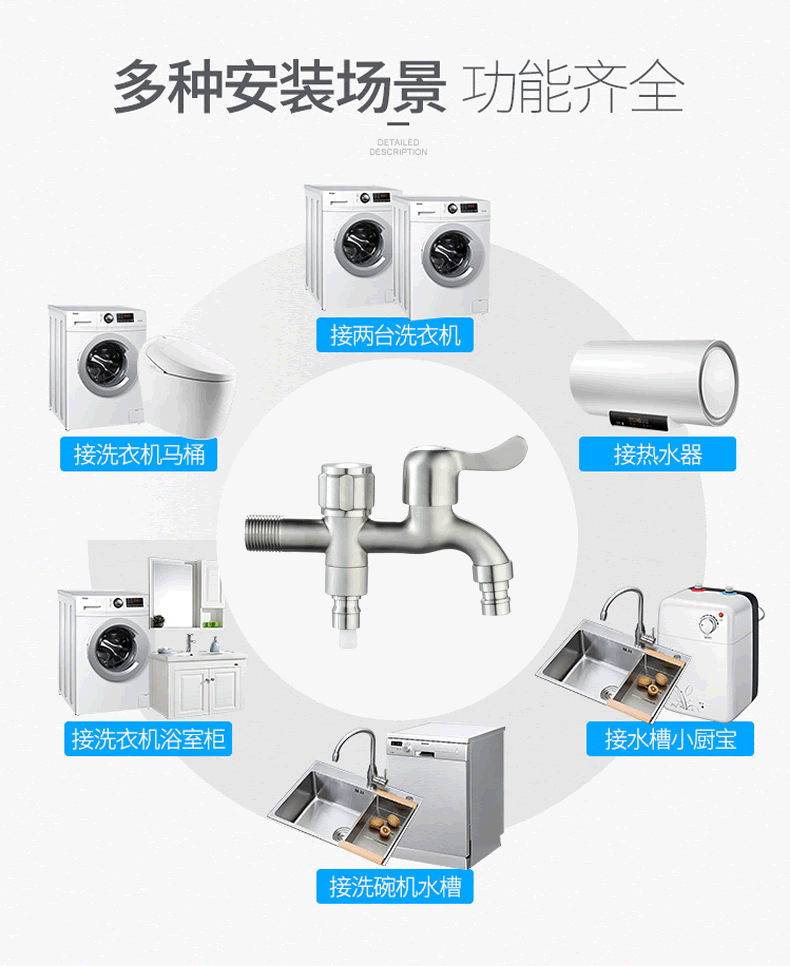 简易安不锈钢洗衣机水龙头一进二出双用三通双开关双头两用一分二接头