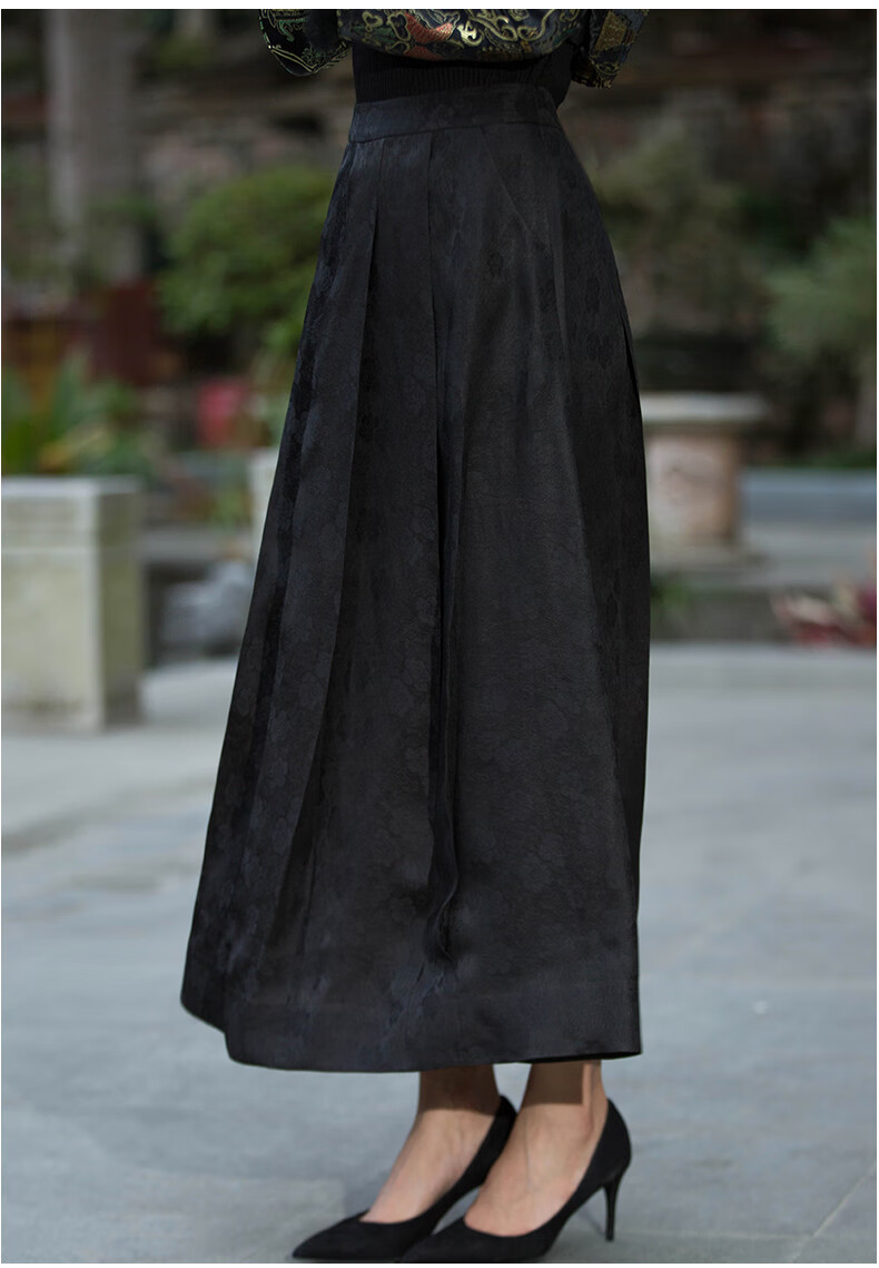 华族经典高端提花香云纱半身裙女复古中国风高腰黑色长