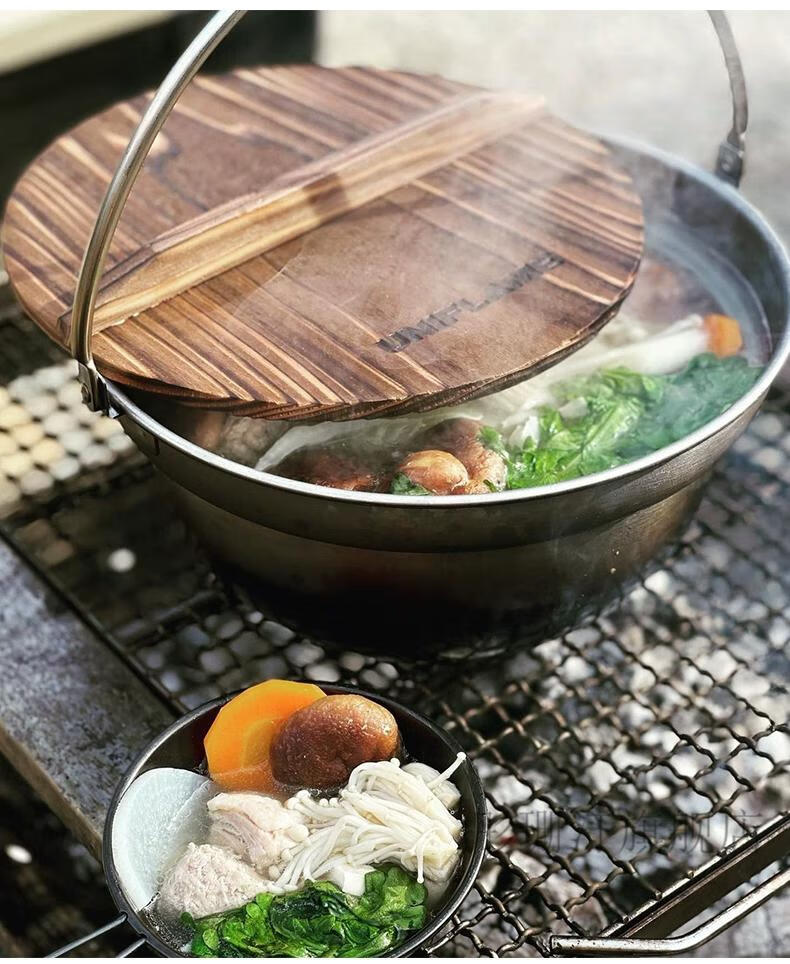 户外不锈钢吊锅 uniflame日本户外锅具便携式不锈钢吊锅露营野餐炊具