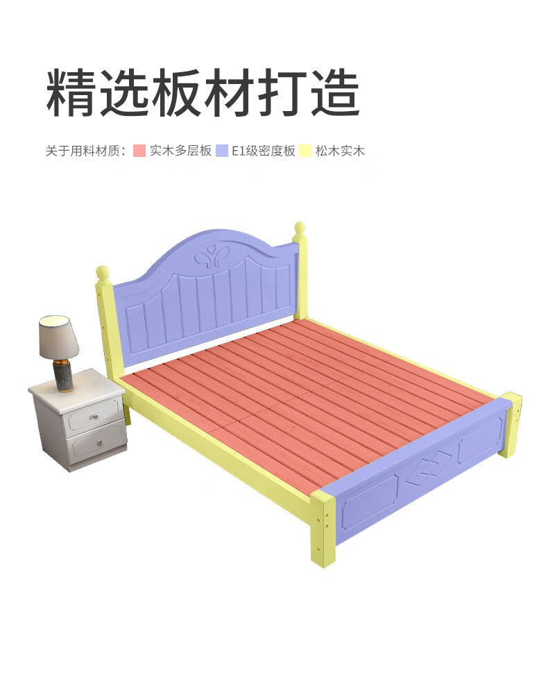 欧式实木床1.5米卧室松木双人床1.8M经济型房家具1m单人床架 N款 软包实木床+2床头柜+床垫 1000mm*2000mm框架结构