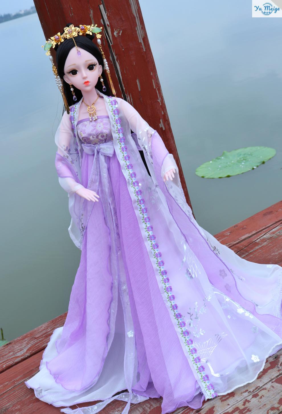 60厘米古装娃娃比芭比仙原创手工汉服风可换衣服套装关节人偶配 蓝色