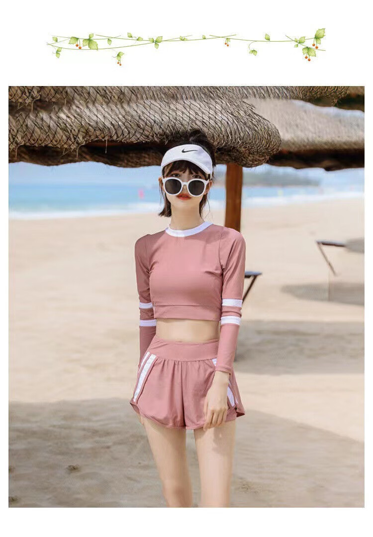 泳衣女大学生上课分体式两件套夏季长袖防晒保守运动风微胖女孩 6686