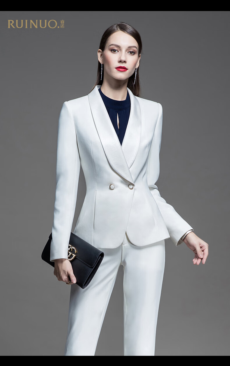 白色休闲西装套装女秋冬韩版气质ol主持人职业装播音艺考面试正装