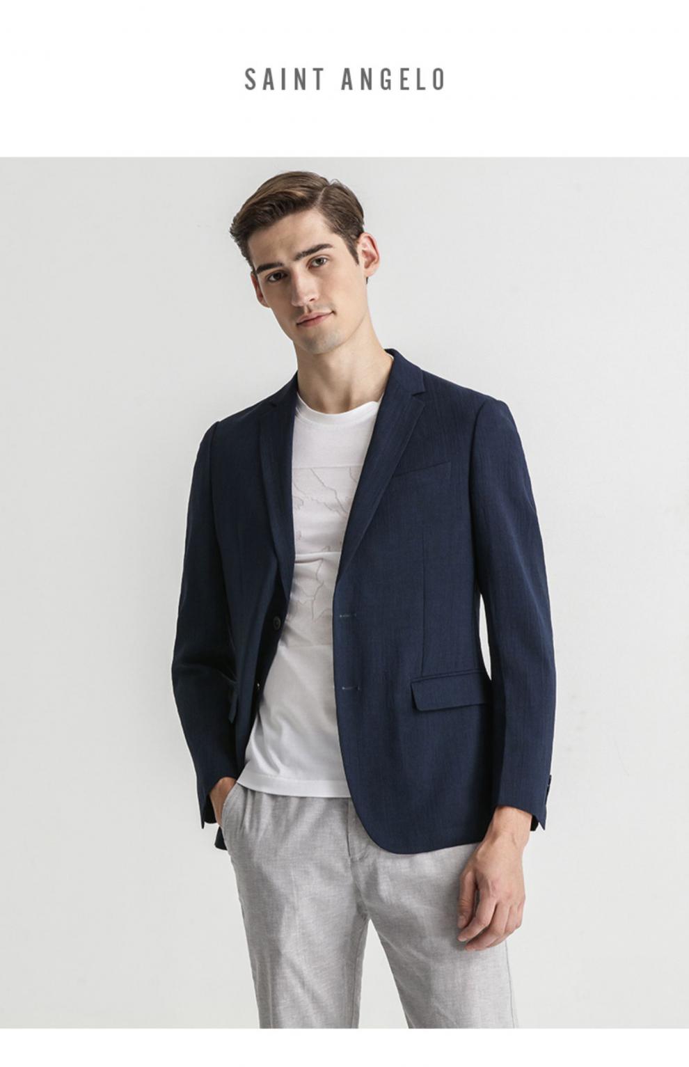 报喜鸟品牌春季新款男士商务休闲单西外套修身藏蓝时尚西装男便西