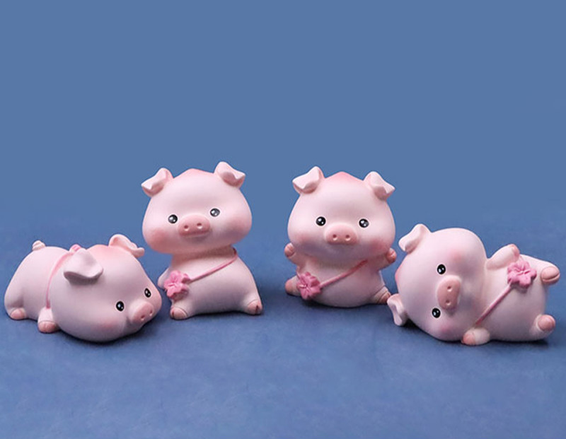 仿真小动物迷你可爱蜜桃猪微缩卡通玩偶模型小公仔汽车微景观 一套四