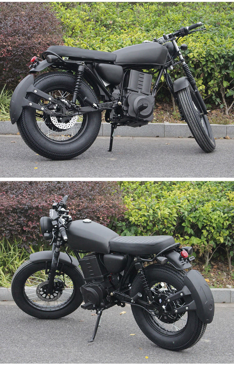 cg复古摩托车太子燃油车72v电摩狒狒街车哈雷款越野重机车电动车银色