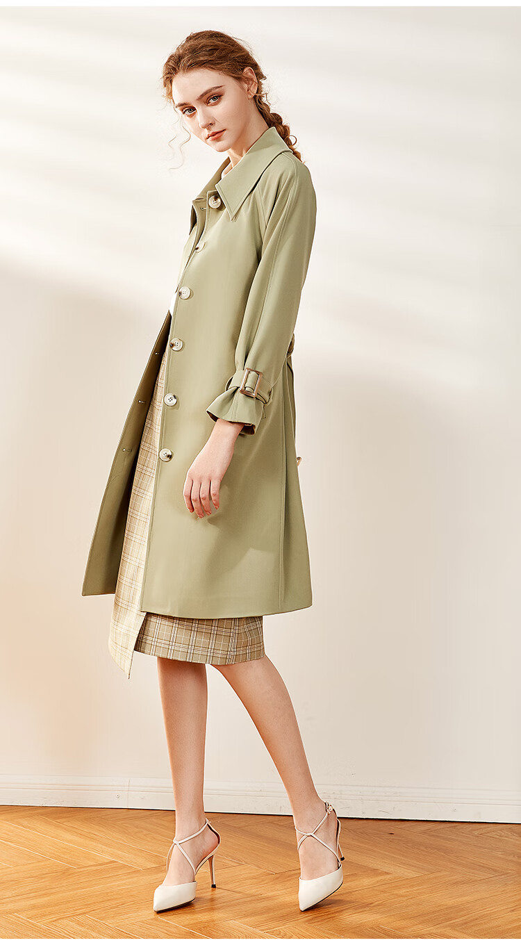 yh·mw杏色中长款风衣女气质2020春秋新款韩版流行收腰英伦风外套潮