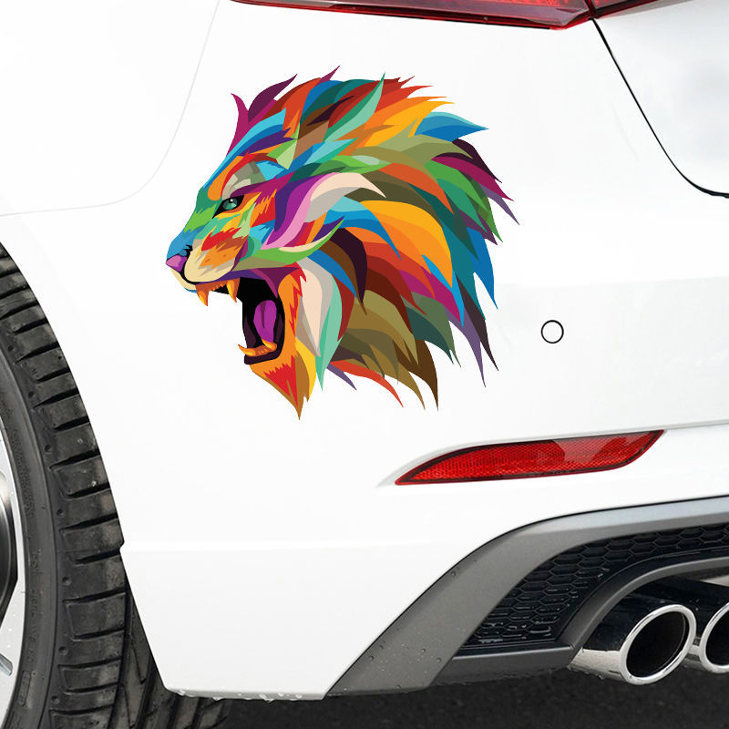 个性创意汽车车贴纸划痕遮挡彩绘狮子车贴头盔贴防水保