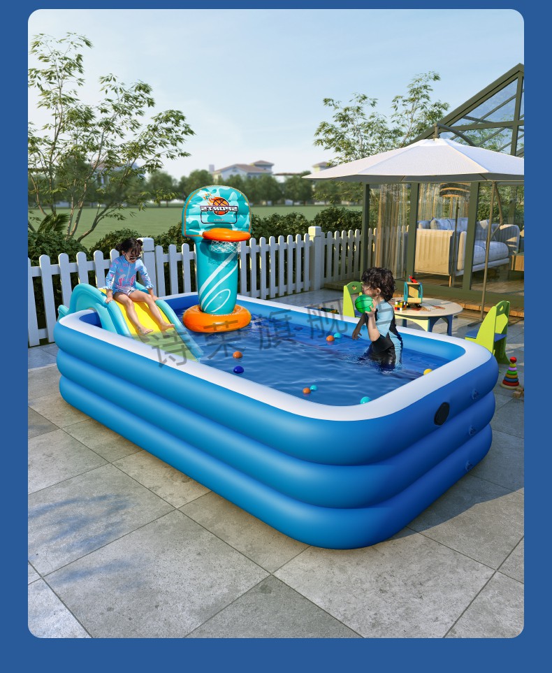 家用充气游泳池室内婴儿童游泳桶加厚可折叠室外大型气垫水池滑梯 2