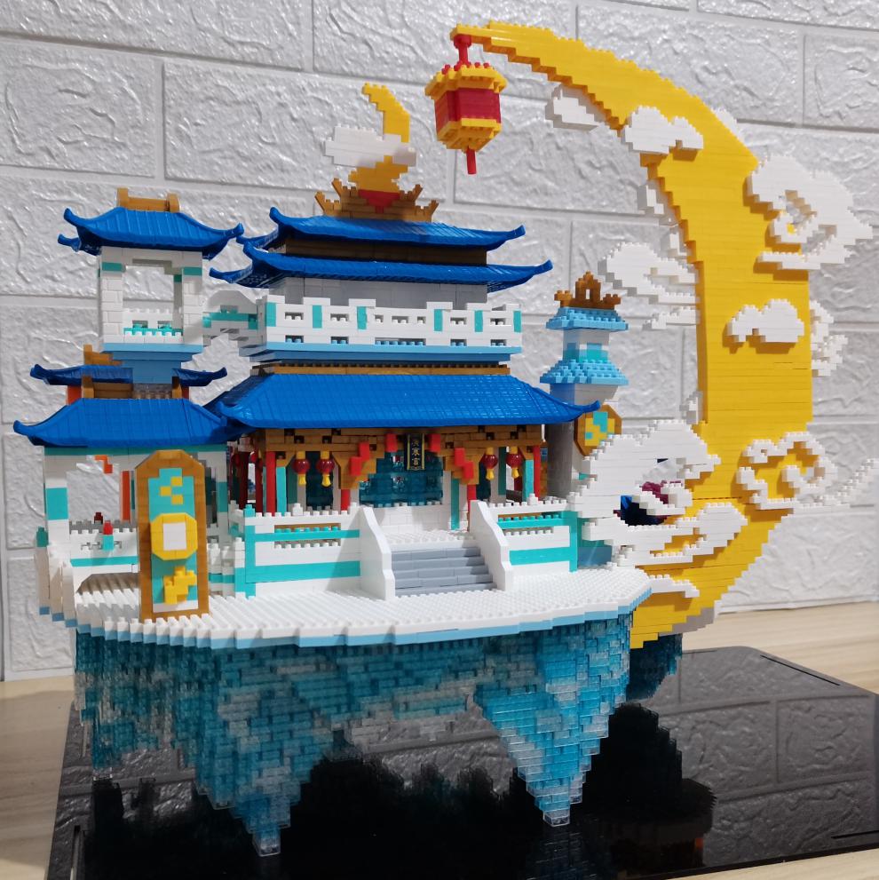 高难度中国风大型建筑模型积木拼装玩具 广寒宫8008颗粒亚克力套装  4