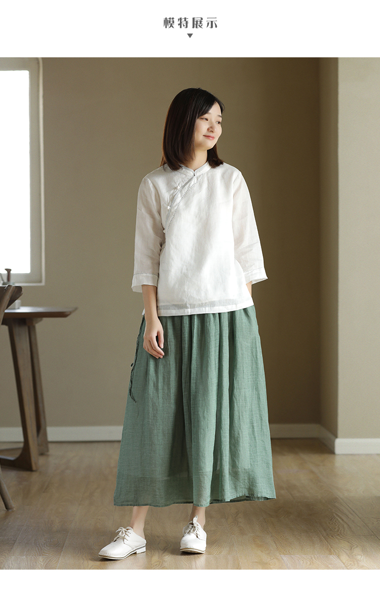 禅服佛系女棉麻春夏茶服季新款苎麻衬衫装复古盘扣文艺中式纯白色小衫