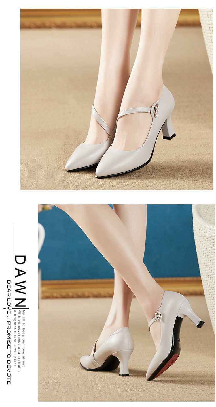 香港轻奢风菲菲ym妈妈鞋搞跟低跟真软皮软底女单鞋2022新款中年春秋季