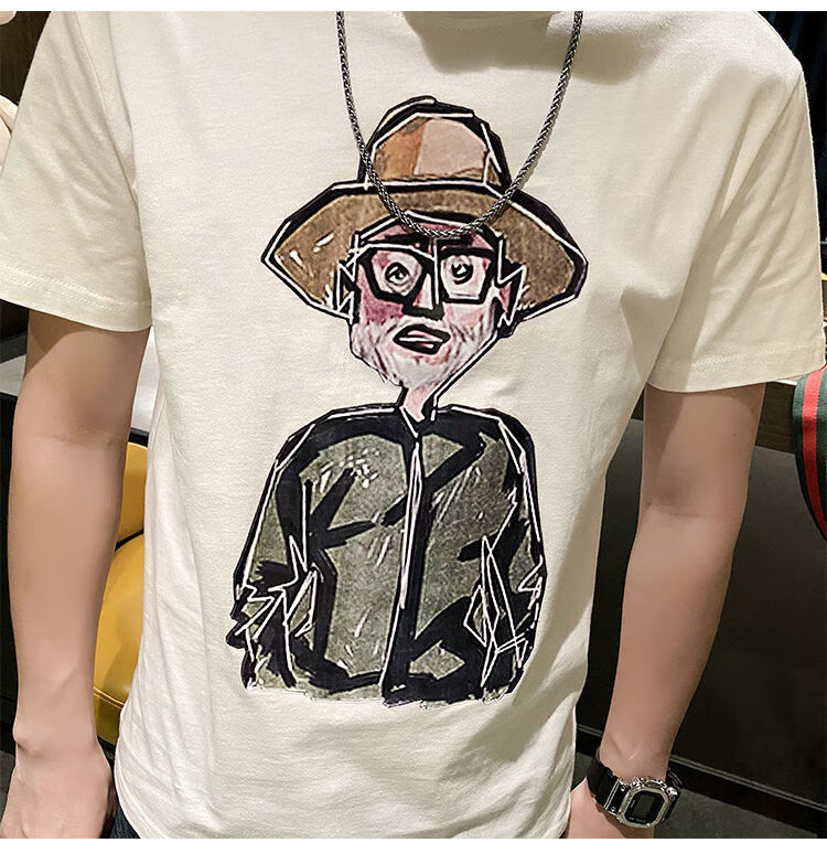 夏季新款短袖t恤男潮牌潮流帅气百搭修身型衣服网红时尚体恤衫 人头
