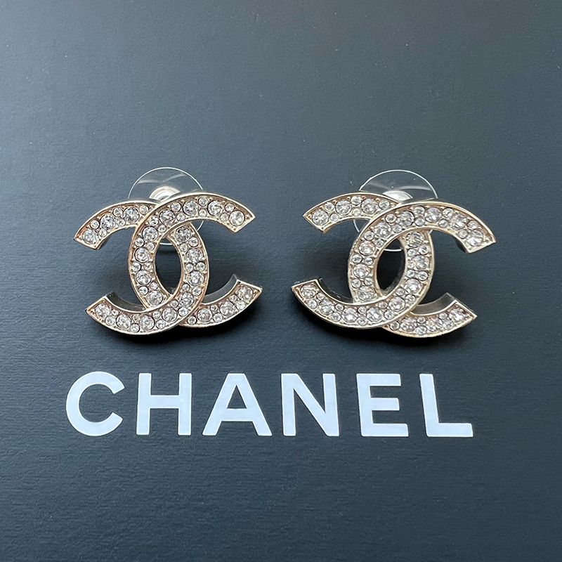 买手代购chanel香奈儿耳钉经典金色双c镶嵌大小满钻耳钉奢品礼物
