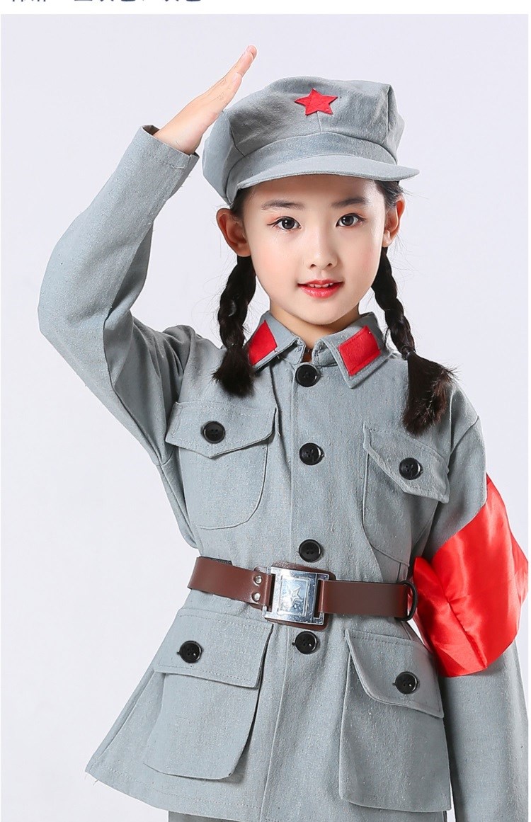 儿童红服服装成人八路军新四军小红军少儿抗战表演服 s25-【天蓝色】