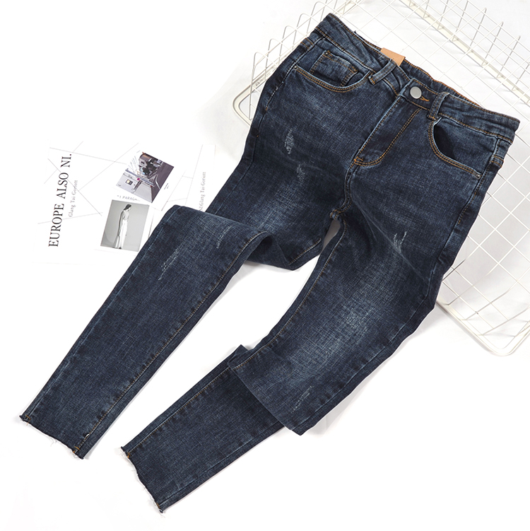 右小姐qiqi琦琦冬季新款加绒磨毛牛仔裤女抓纹高腰显瘦小脚铅笔裤潮薄