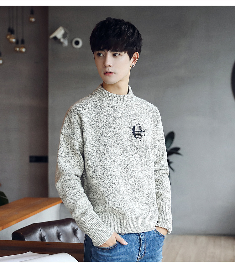 m2monline潮男13岁14青少年15男装16男孩17时尚加绒毛衣中学生秋冬