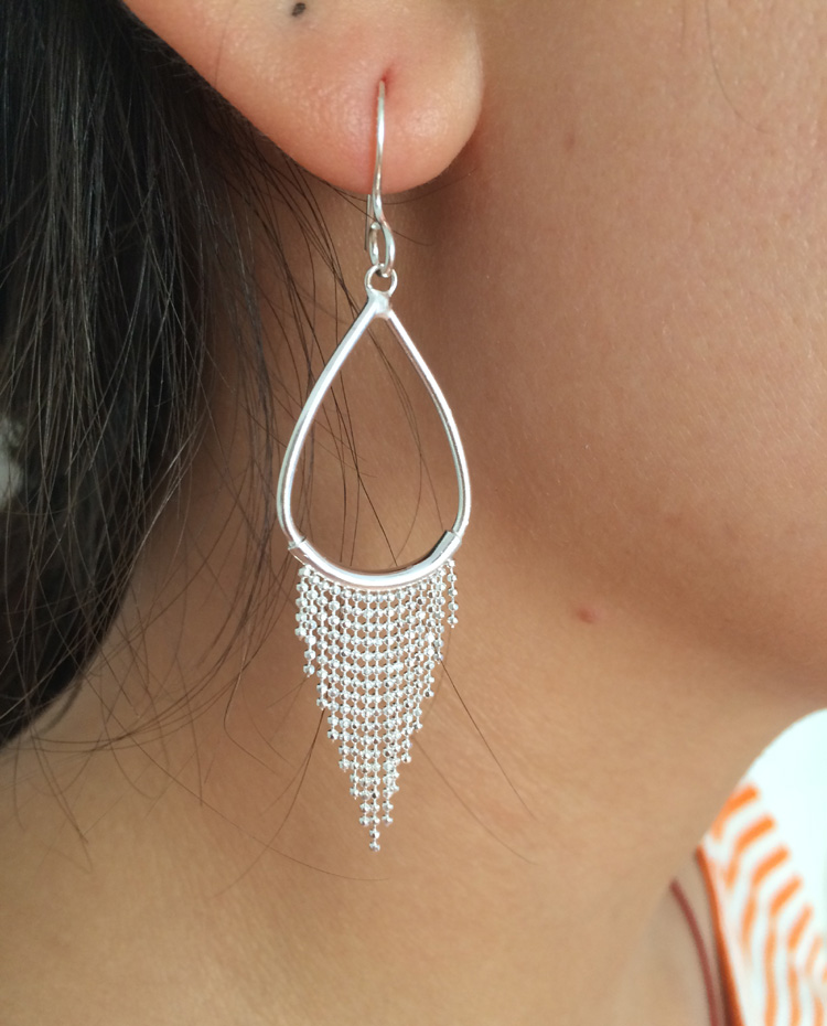 999纯银珠耳环耳吊长款耳坠纯银耳圈耳坠子长款耳环七夕情人节礼物