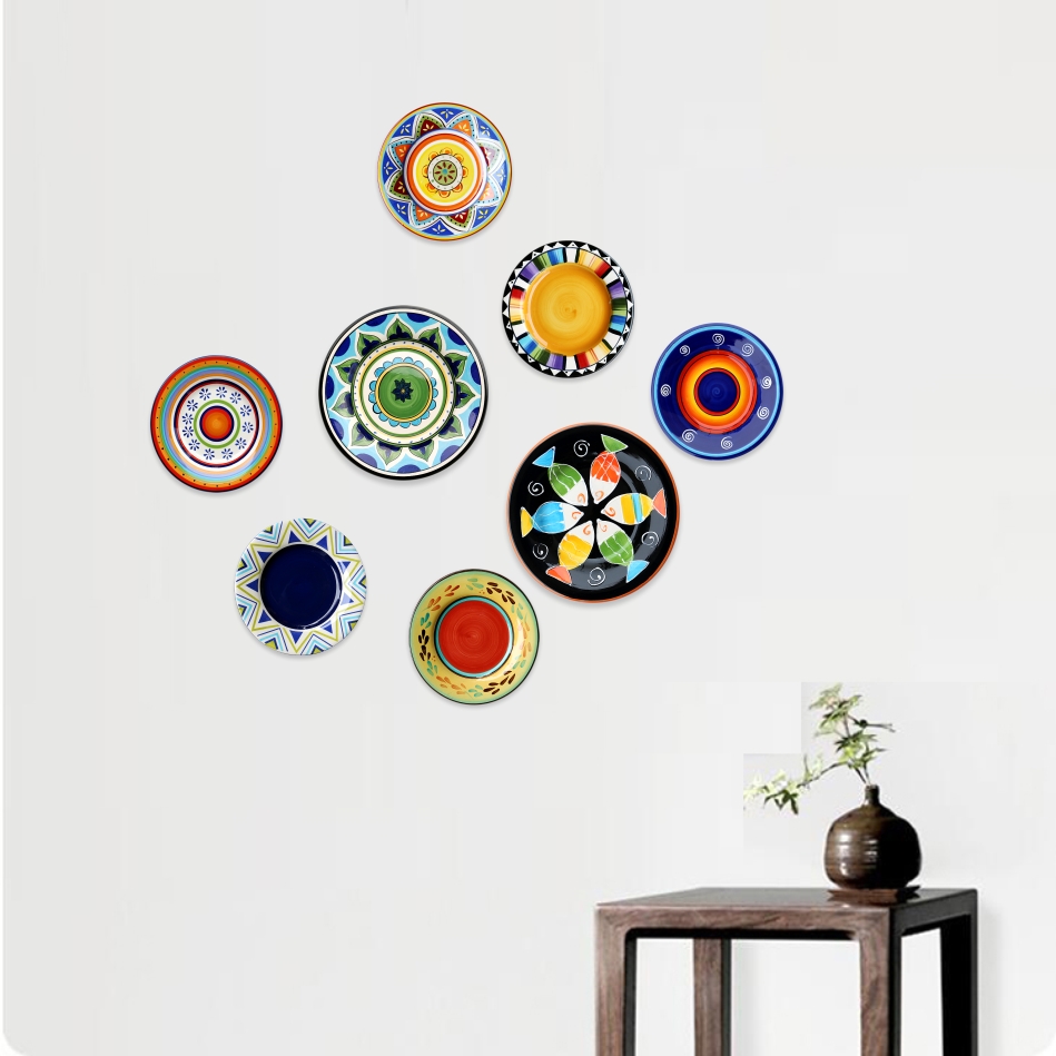 个性彩绘陶瓷盘子挂盘装饰盘墙饰摆件欧美式客厅餐厅创意背景墙装饰品