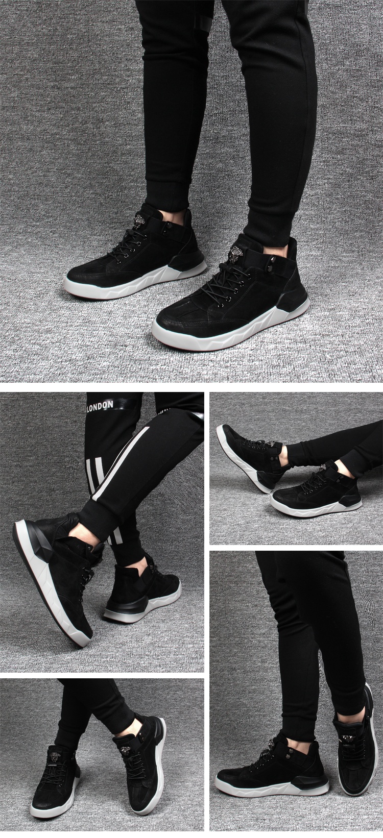 voerpaul2017秋冬新品头层牛皮高帮鞋运动休闲男鞋潮厚底百搭板鞋