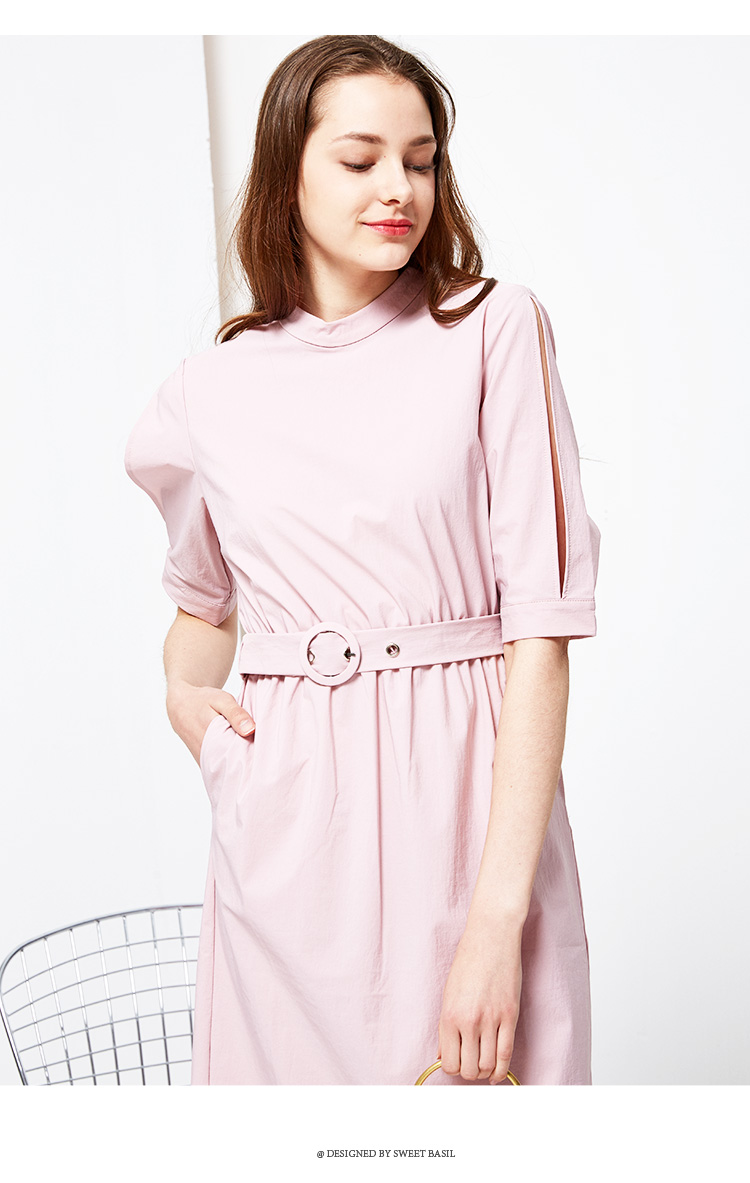 紫淑春装2018新款女连衣裙中长款高腰修身韩版圆领小心机a字裙女 香芋