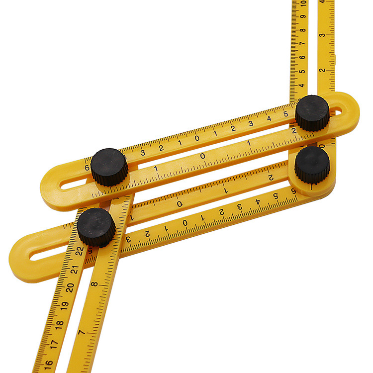 多功能折叠尺塑料不锈钢活动四折尺四边平行尺多角度尺子黄色塑料款