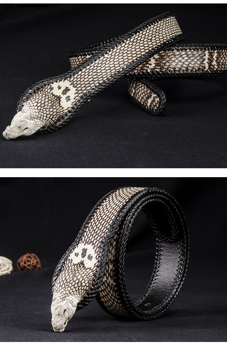 欧洛尔蛇皮带平滑扣裤带奢华休闲时尚腰带蛇头皮带男女编织 红棕色