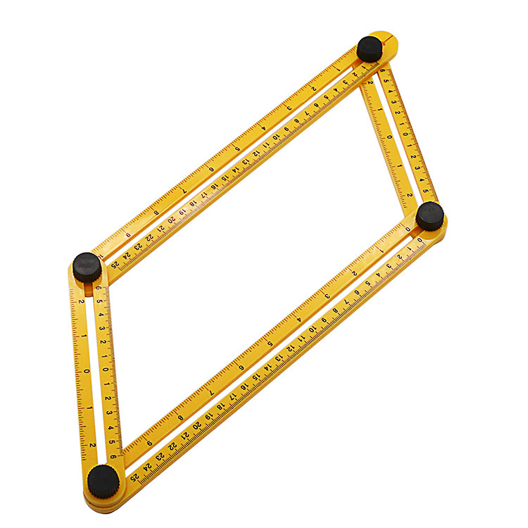 多功能折叠尺塑料不锈钢活动四折尺四边平行尺多角度尺子黄色塑料款