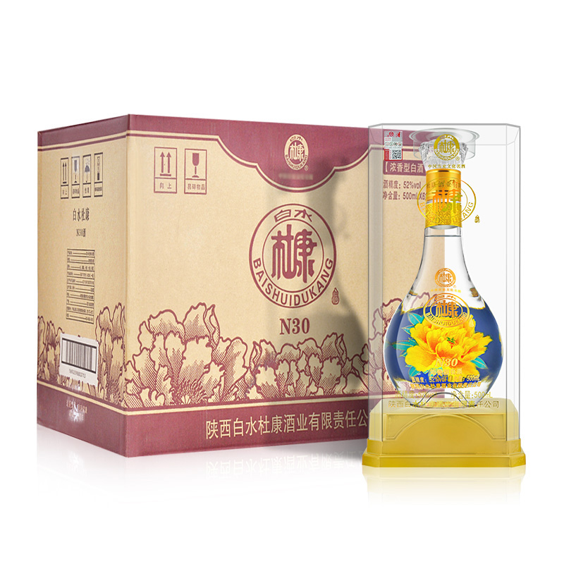 陕西白水杜康n30高度白酒浓香型52度喜酒500ml*6瓶整箱装
