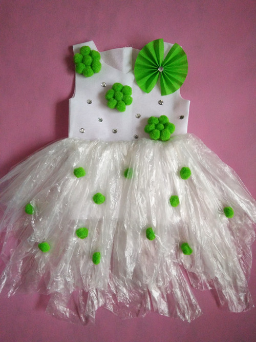 新款儿童环保服diy手工制作时装秀演出服幼儿园服装女子走秀裙粉色