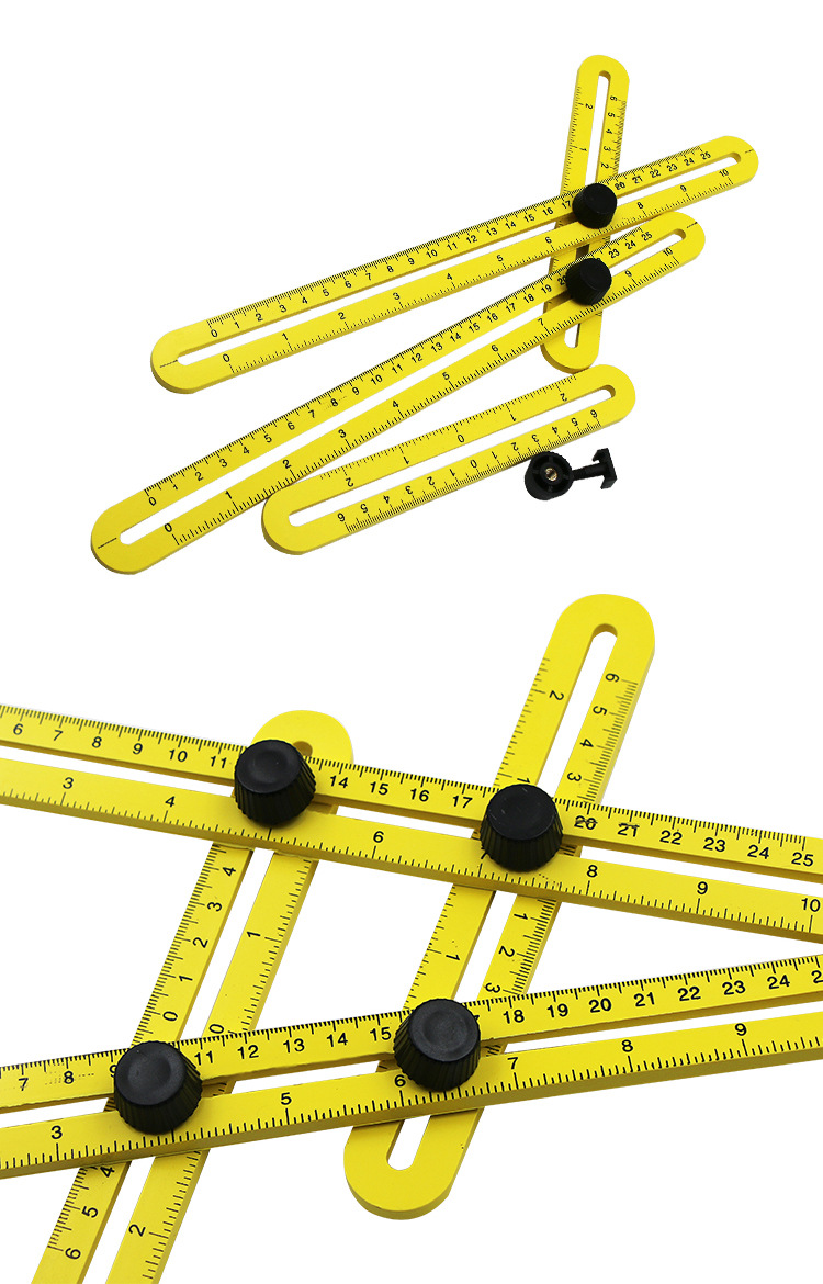 多功能折叠尺塑料不锈钢活动四折尺四边平行尺多角度尺子黄色塑料款