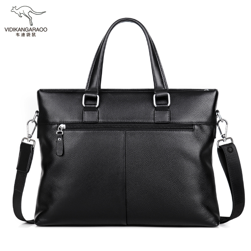 韦迪袋鼠男士手提包公文包男包横款商务休闲电脑包大容量单肩斜挎包