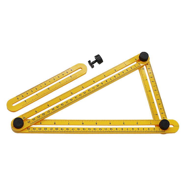 多功能折叠尺塑料不锈钢活动四折尺四边平行尺多角度尺子黄色塑料款