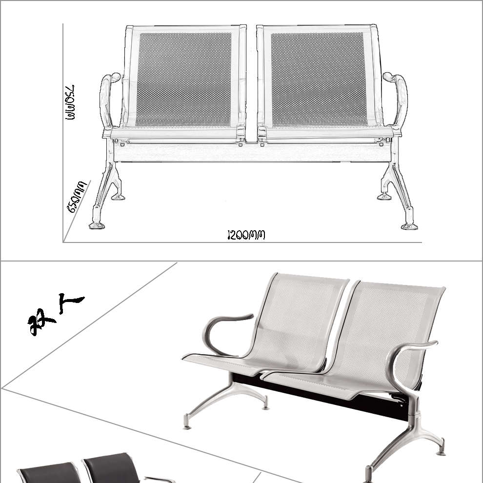 专喆3人位排椅加厚 连排候车座椅 不锈钢机场等候椅 公共联排休息座椅