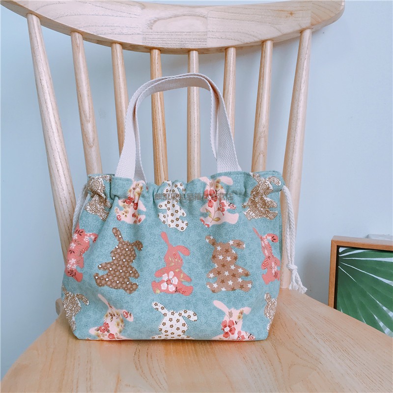 日系抽绳小布包抽绳束口手拎布袋便当包早餐水果袋 彩绘狗