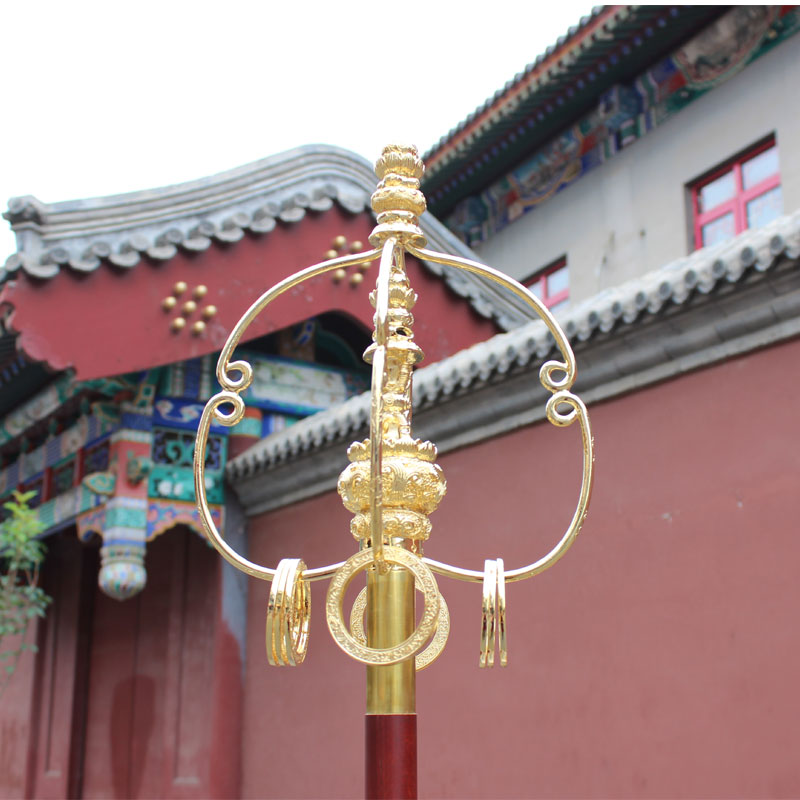 宇卓 鎏金锡杖 鎏金四股12环锡杖 杖高1米96鎏金锡杖 法器 摆件 鎏金