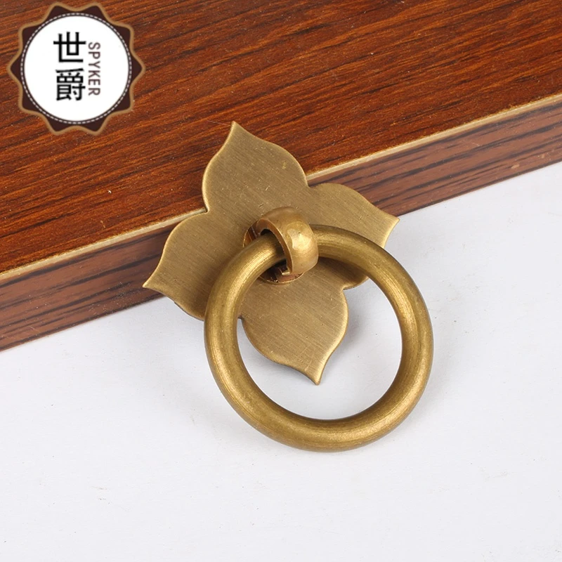Chinese antique furniture cabinet door handle pure copper modern minimalist pastoral drawer tea ceramic pot copper handle 3cm ring bronze screw