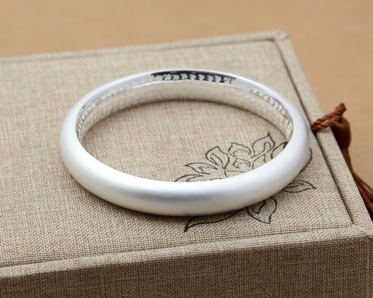 2019新款s999足银饰品银心经手镯女士素银精工万福手环雪花银镯子简约