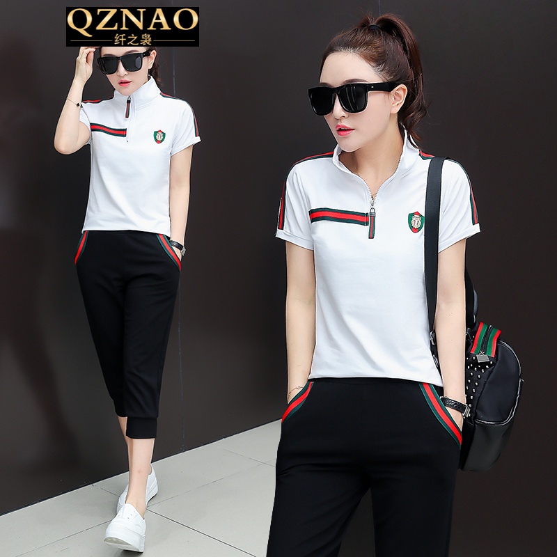 首页 惠券直播 京东商城 女装 运动套装女夏2018大码时尚休闲立领短袖