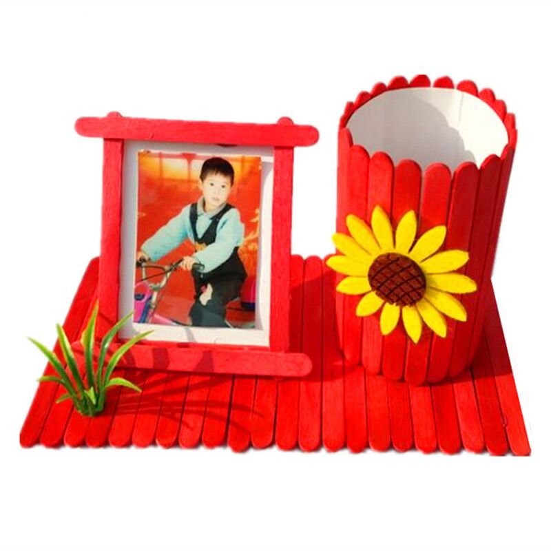 雪糕棒圆木棒幼儿园diy手工制作模型笔筒相框材料包蓝色双笔筒