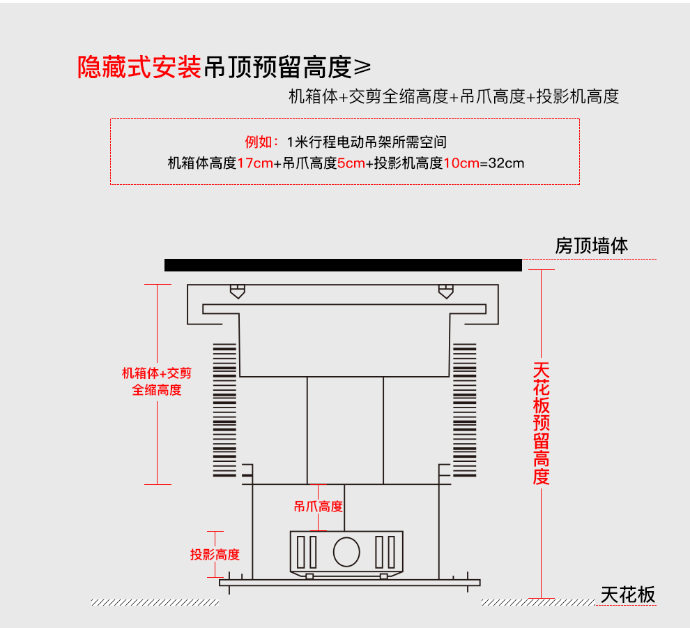 艾瑞尔 投影机电动吊架支架 遥控升降 交剪式投影仪吊架隐藏式投影吊