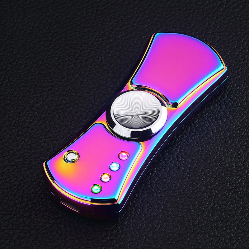 创意旋转带灯usb充电打火机金属指尖陀螺