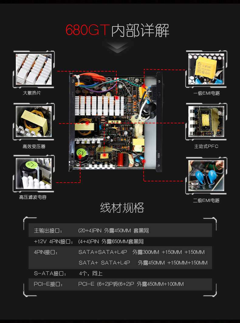 金河田(golden field) 智能芯480/580/680/780电源台式机电脑电源主机