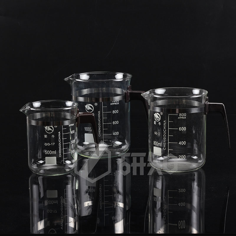 研知【蜀牛】500ml 800ml 1000ml带柄烧杯 具柄玻璃烧杯 塑柄烧杯 500